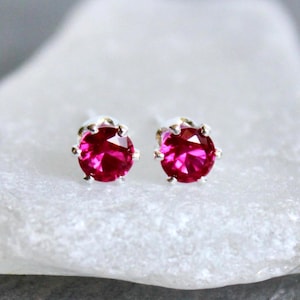 Dainty 4 mm Ruby Sterling Silver Stud Earrings • July Birthstone • 15th Wedding Anniversary Gift
