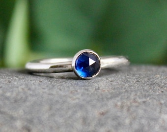 Sapphire Stacking Ring, September Birthstone, Navy Blue Ring, College Care Package Gift, Handmade Sterling Silver Dark Blue Stackable Ring