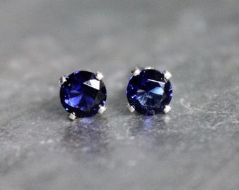 4mm Sapphire Stud Earrings Sterling Silver, September Birthstone Earrings, 5th Wedding Anniversary, Gift For Bridesmaids, Cute Prom Jewelry