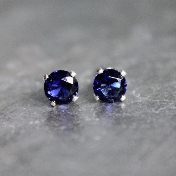 4mm Sapphire Stud Earrings Sterling Silver, September Birthstone Earrings, 5th Wedding Anniversary, Gift For Bridesmaids, Cute Prom Jewelry