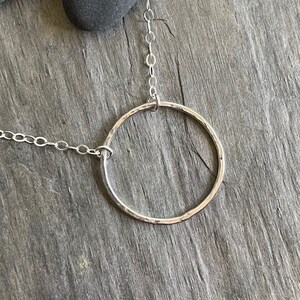 Hammered Sterling Silver Infinity Circle Necklace, Classic Simple Pendant, Gift for Her