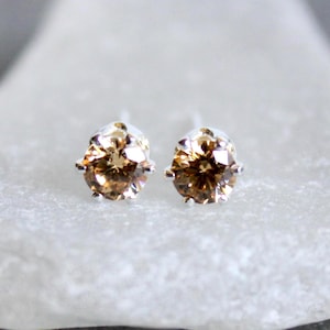 Dainty 4 mm Champagne CZ Sterling Silver Stud Earrings • Minimalist Bridesmaid Jewelry