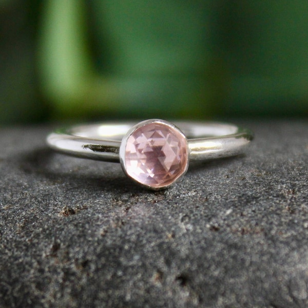 Pale Pink Rose Cut Morganite Stacking Ring, Handmade Sterling Silver Blush Pink Ring, Mother's Day Present, Cute Prom Jewelry for Teen Girl