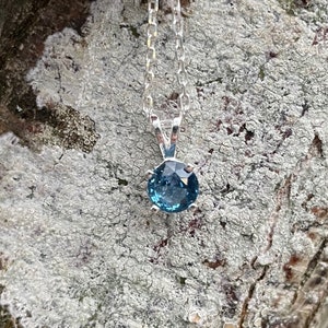 Blue Zircon Necklace - December Birthstone - Blue Gemstone Necklace - Sterling Silver 6mm Round Simulated Blue Zircon Pendant