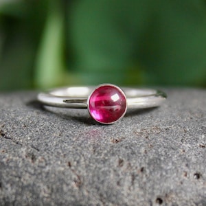 Ruby Stacking Ring, July Birthstone, Birthday Gift for Teen Girl or College Student, Handmade Sterling Silver Hot Pink Gemstone Ring