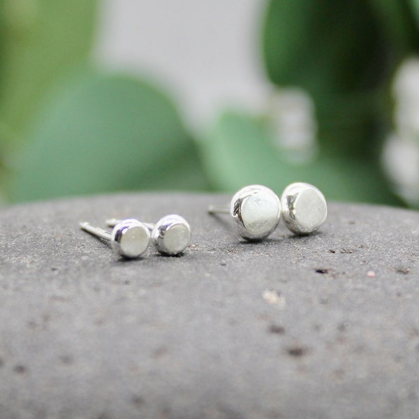 Tiny Recycled Sterling Silver Stud Earrings, Gender Neutral Silver Studs, Eco-friendly Silver Earrings, Handmade Sterling Silver Studs