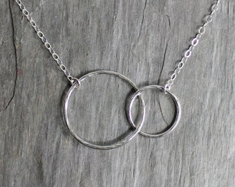 Hammered Double Infinity Circle Necklace, Handmade Sterling Silver Interlocking Circle Necklace That Goes With Everything, Gift for Friend