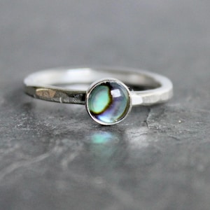 Green Paua Shell Stacking Ring • Abalone Jewelry • Sterling Silver • Handmade • Beach Lover Gift