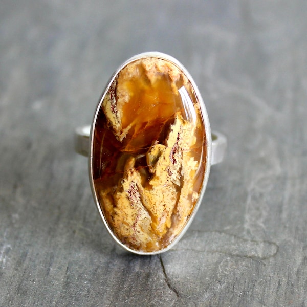 Oregon Graveyard Point Plume Agate Ring • Size 11.5 • Handmade Sterling Silver PNW Gemstone Jewelry