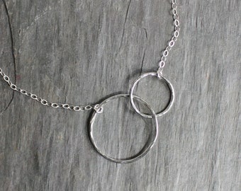 Hammered Double Infinity Circle Necklace, Handmade Sterling Silver Interlocking Circle Necklace That Goes With Everything, Gift for Friend