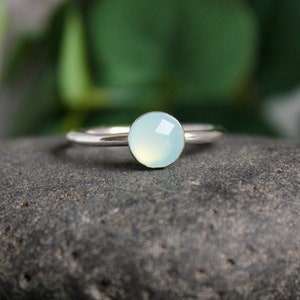 Peruvian Blue Chalcedony (8mm) Stacking Ring, Pretty Aqua Blue Ring, Cute Pale Blue Ring For Teen, Handmade Sterling Silver Gemstone Ring