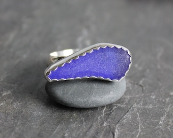 Funky Cobalt Blue Sea Glass Statement Ring, Royal Blue Beach Glass Ring, Unique Birthday Gift For Her, Sterling Silver Sea Glass Jewelry