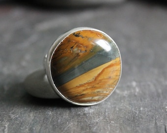 Oregon Owyhee Picture Jasper Statement Ring, Large Natural Scenic Stone Ring, Unique Gift For A Friend, Handmade Sterling Silver Jasper Ring