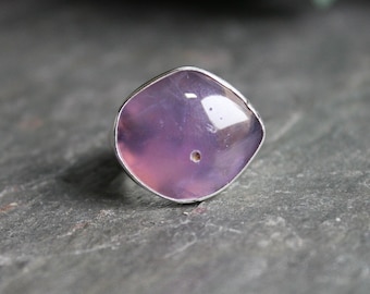 Oregon Holley Blue Agate Statement Ring, Large Violet Blue Agate Ring,  Holly Blue Ring, Handmade Sterling Silver Blue Chalcedony Ring