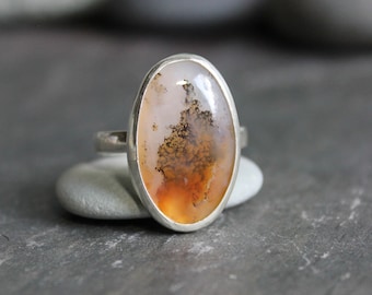 Oregon Graveyard Point Plume Agate Statement Ring, Large Earthy Natural Gemstone Ring, Handmade Sterling Silver Scenic Agate Ring