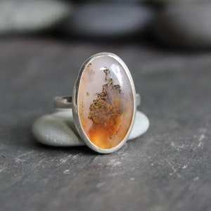 Oregon Graveyard Point Plume Agate Statement Ring, Large Earthy Natural Gemstone Ring, Handmade Sterling Silver Scenic Agate Ring