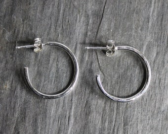 Extra Small Sterling Silver Hammered Hoop Earrings - Handmade 3/4" Classic Hoops - To Wear Everyday - Earrings That Go With Everything