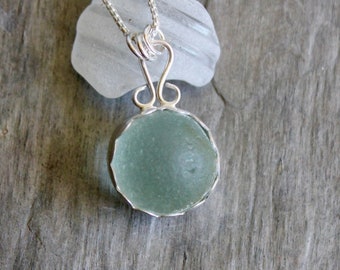 Rare Sea Glass Codd Marble Necklace, Unique Gift For Woman Or Grandmother Who Has Everything, Handmade Sterling Beach Glass Jewelry