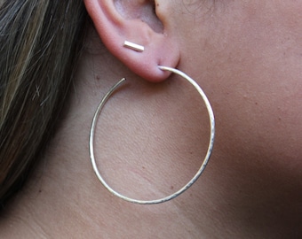 Extra Large Sterling Silver Hammered Hoop Earrings - Classic 2 1/4" Silver Hoops To Wear Everyday - Earrings For Girls Night Out