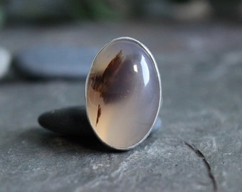 Large Montana Agate Statement Ring, Large Moody Natural Yellowstone River Gemstone Ring, Handmade Sterling Silver Earthy Agate Ring