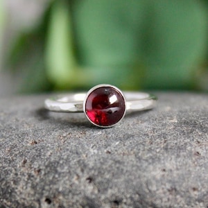 Garnet Stacking Ring, January Birthstone Ring, Bridesmaid Jewelry for Jewel Tone Wedding, Handmade Sterling Silver Gemstone Ring