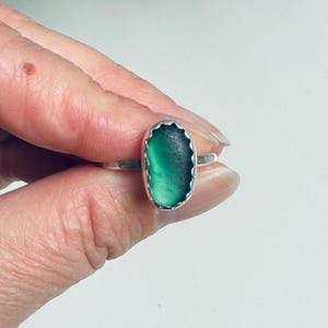Green Sea Glass Ring (Handmade)- Silver