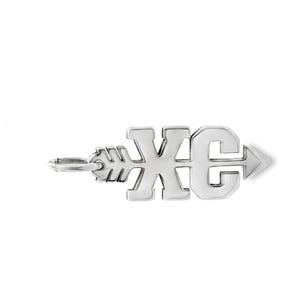 May include: Silver charm with an arrow and the letters "XC" for cross country.