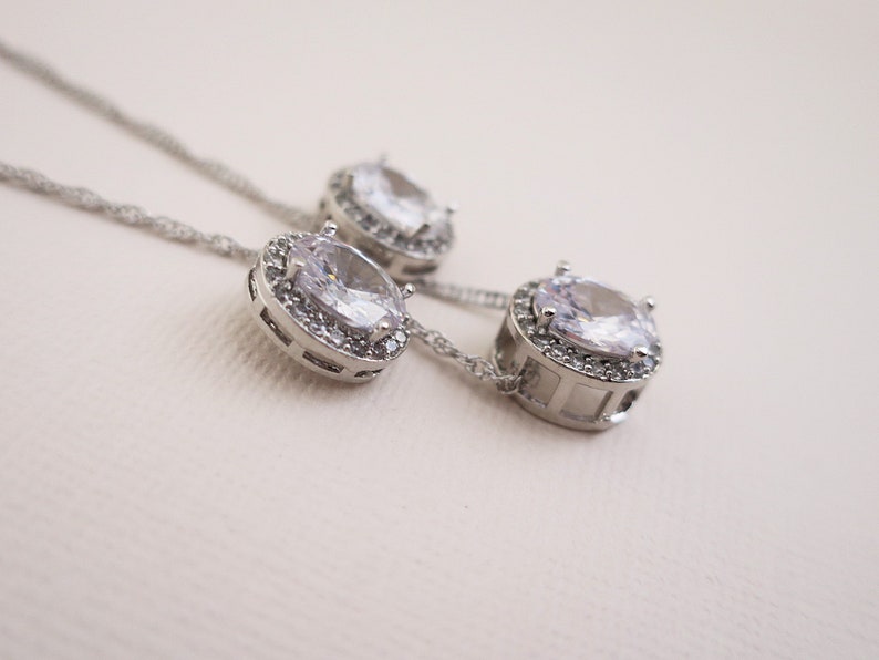 Wedding Jewelry for Brides Crystal Bridal Necklace and Earrings Set Classic Oval CZ Diamond Pendant and Studs