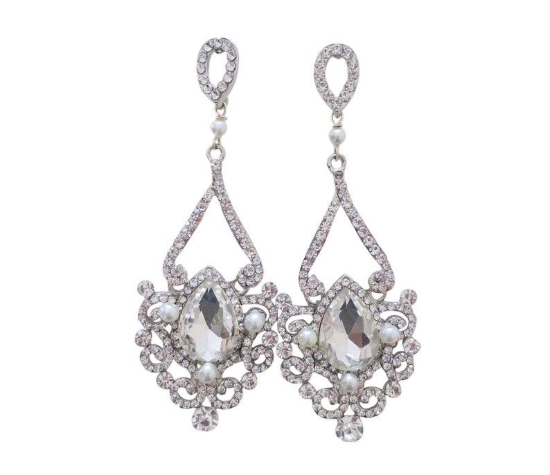 Bridal Earrings Chandelier Wedding Jewelry Art Deco Earrings Old Hollywood Great Gatsby style Rhinestone Victorian Earrings ADIE