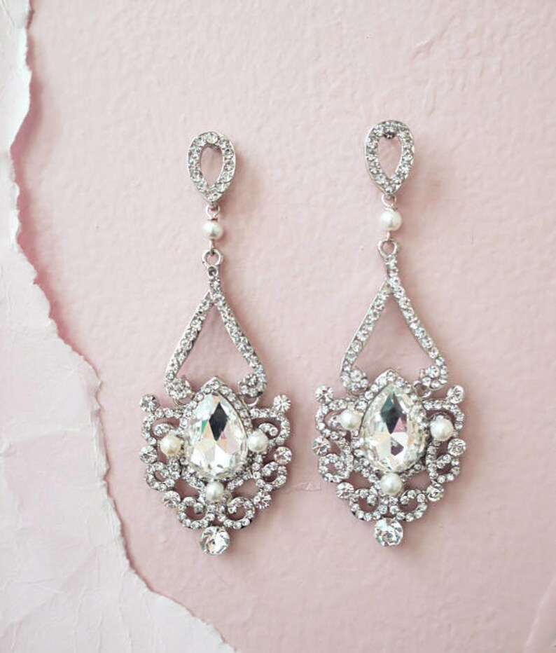 Bridal Earrings Chandelier Wedding Jewelry Art Deco Earrings Old Hollywood Great Gatsby style Rhinestone Victorian Earrings ADIE