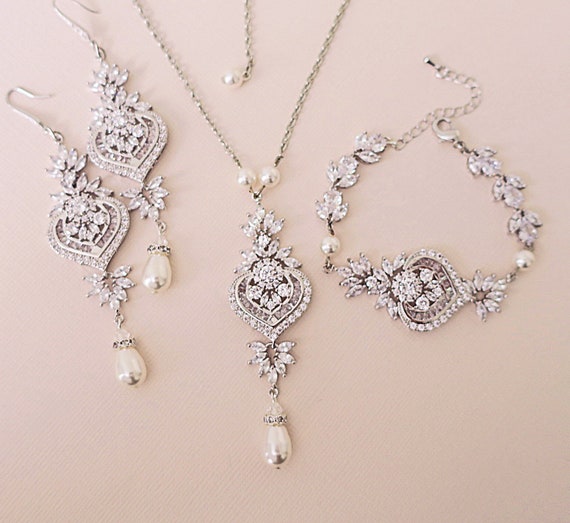 Crystal Bridal Necklace and Earrings Set Wedding Jewelry for Etsy