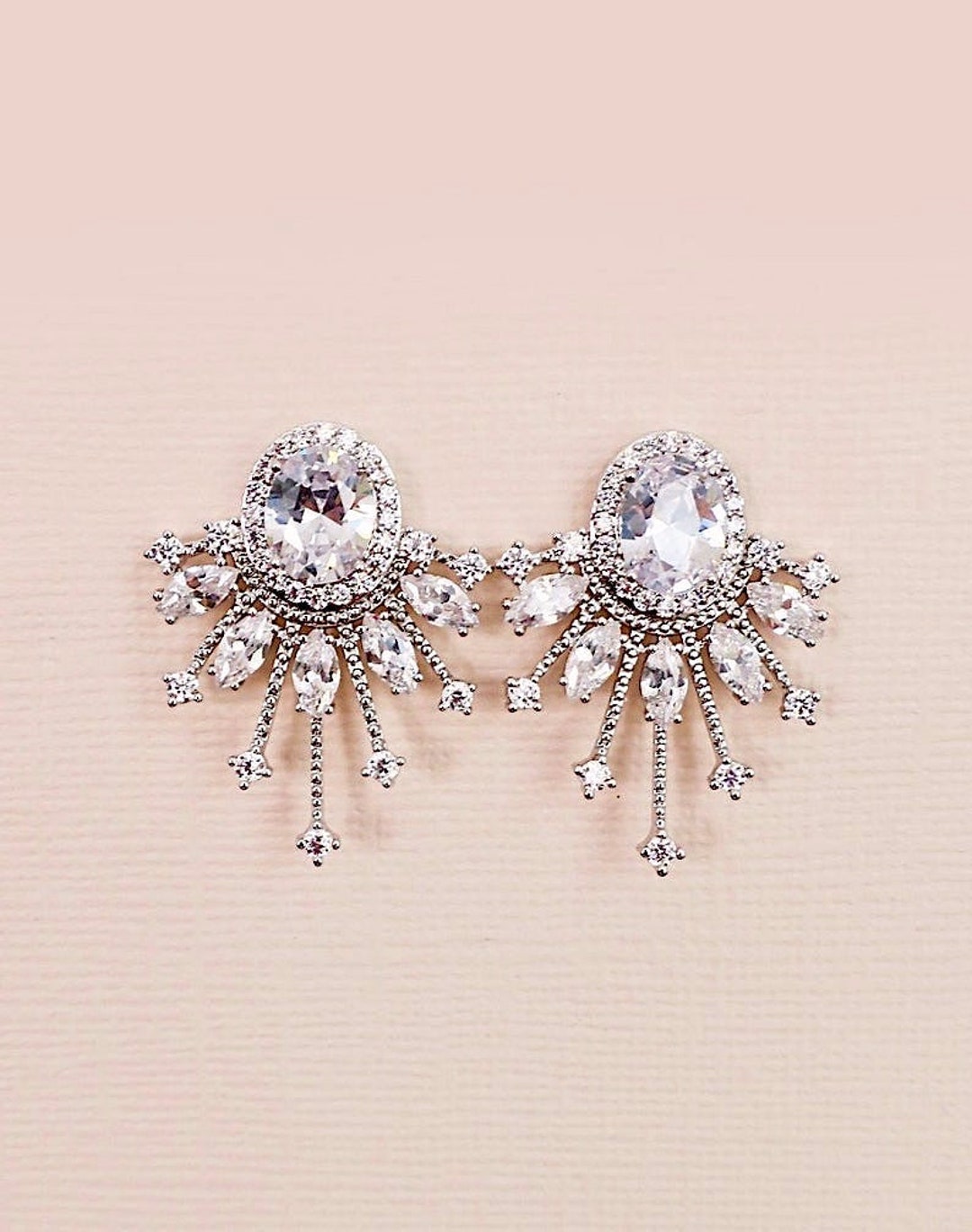 Bridal Earrings Art Deco Wedding Jewelry for Bride, Crystal Cluster Fan ...