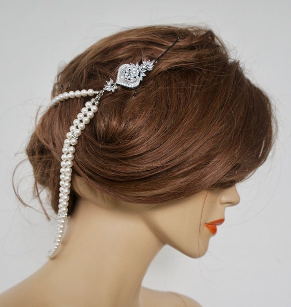 Pearl Hair Chain Swarovski Wedding Hair Piece With Crystal Etsy