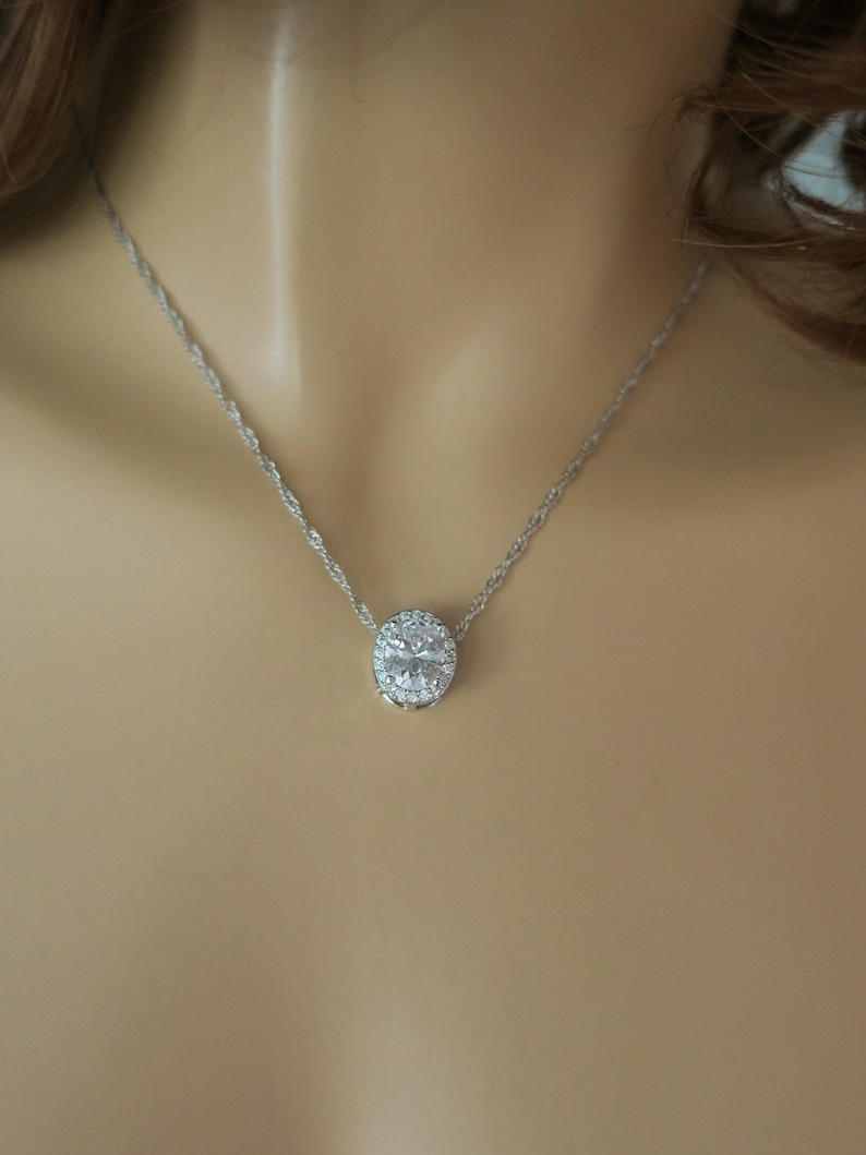 Wedding Jewelry for Brides Crystal Bridal Necklace and Earrings Set Classic Oval CZ Diamond Pendant and Studs