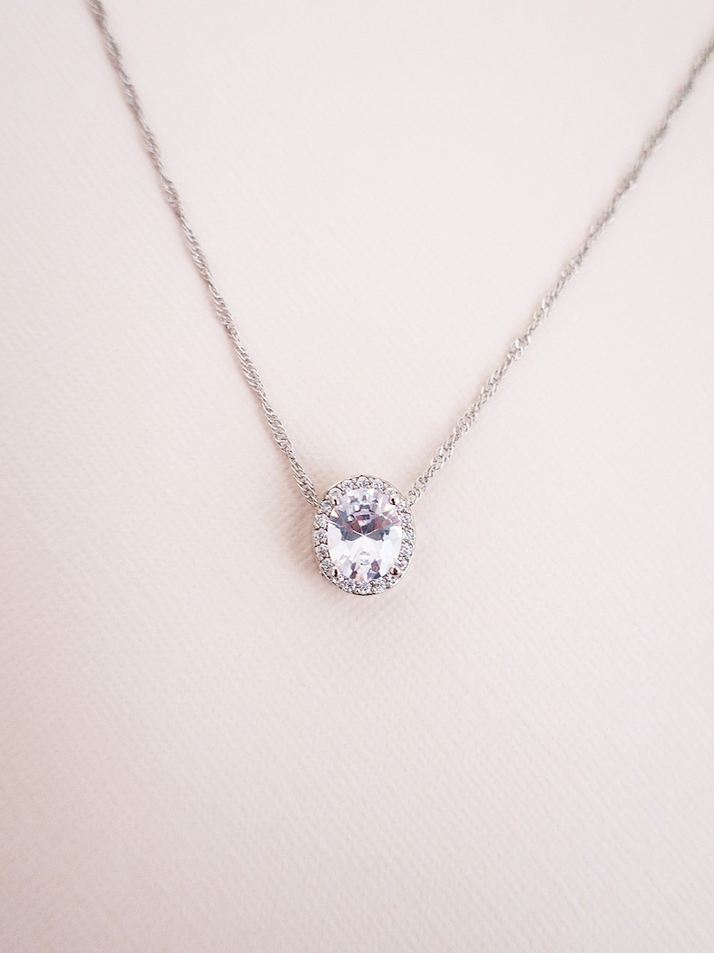 Wedding Jewelry for Brides Crystal Bridal Necklace and Earrings Set Classic Oval CZ Diamond Pendant and Studs