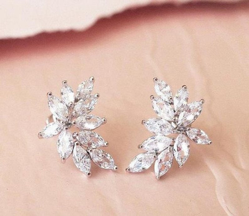 Crystal Bridal Earrings Wedding Earrings 1 Leaf Cluster | Etsy