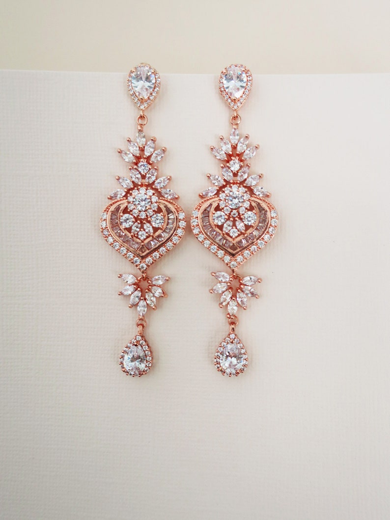 Rose Gold Chandelier Bridal Earrings Wedding Jewelry for | Etsy