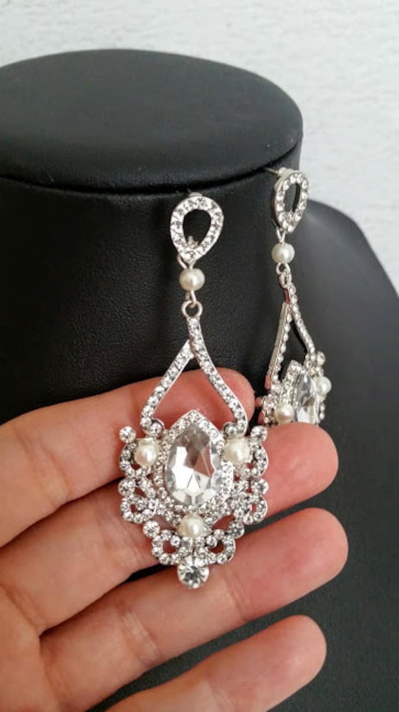 Bridal Earrings Chandelier Wedding Jewelry Art Deco Earrings Old Hollywood Great Gatsby style Rhinestone Victorian Earrings ADIE