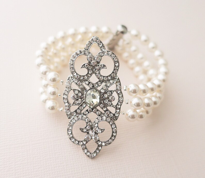 Bridal Bracelet Art Deco Wedding Jewelry Swarovski Pearl Etsy
