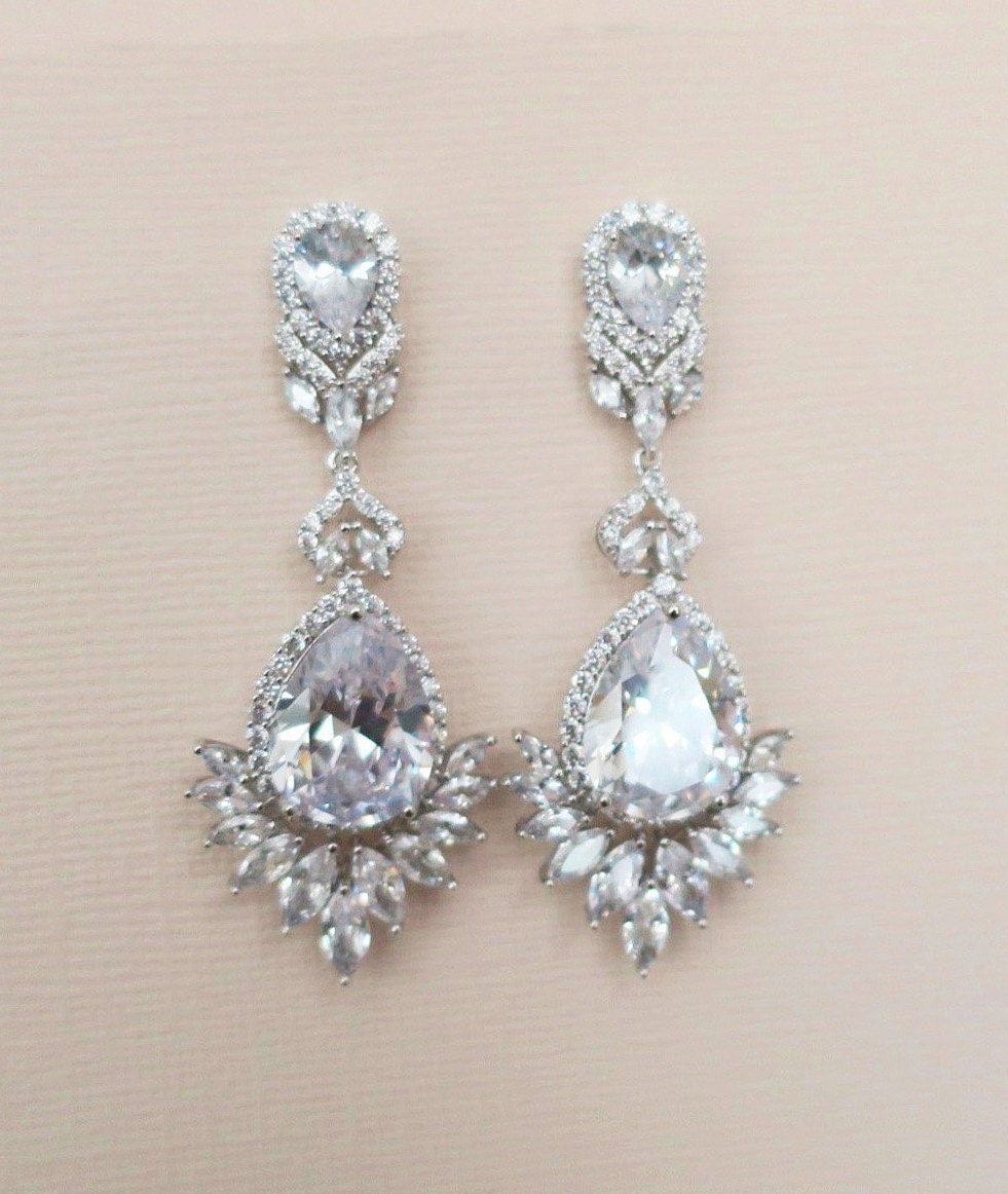 Crystal Bridal Earrings Wedding Jewelry Chandelier Wedding | Etsy