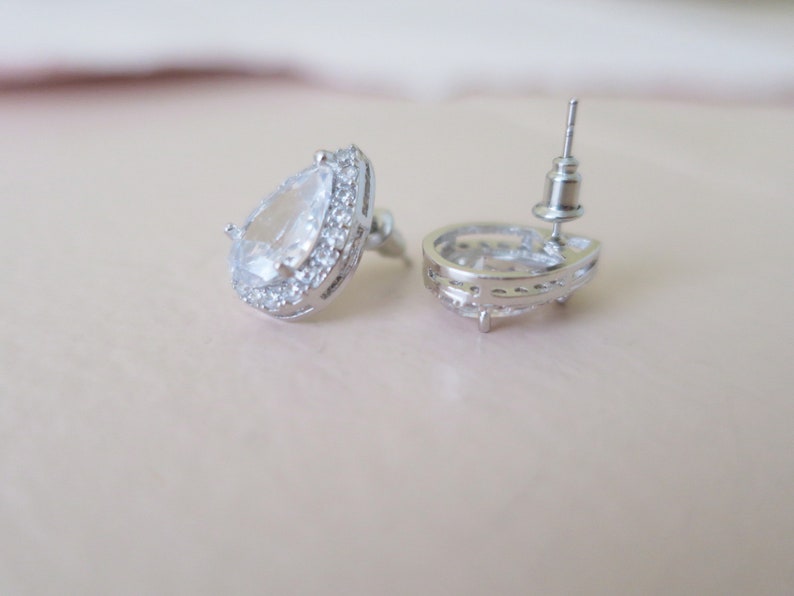 Bridal Earrings Rose Gold Studs Teardrop Wedding Earrings Cubic Zirconia /& Nickel Free