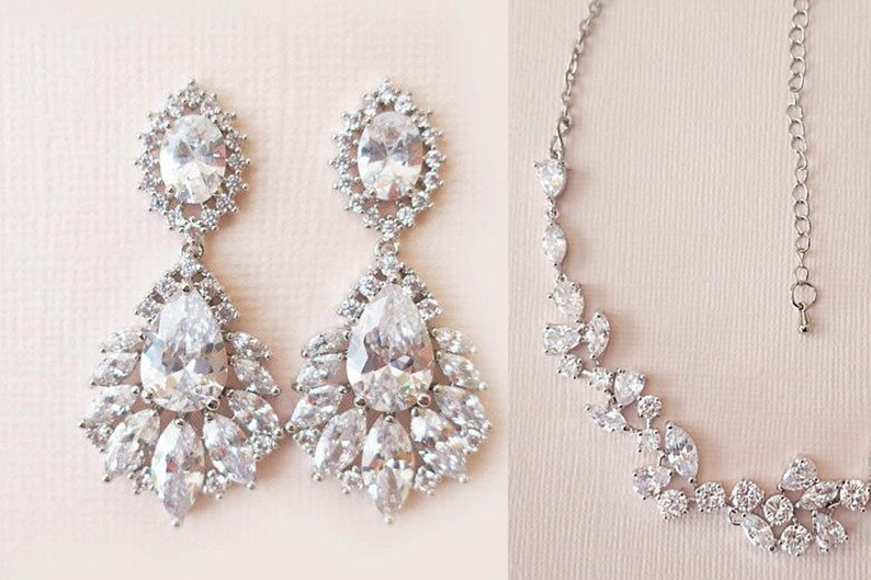 Wedding Earrings Drop Bridal Jewelry Crystal Bridal Earrings AAA Cubic Zirconia Fan shaped Marquise Chandelier Art Deco 1920s