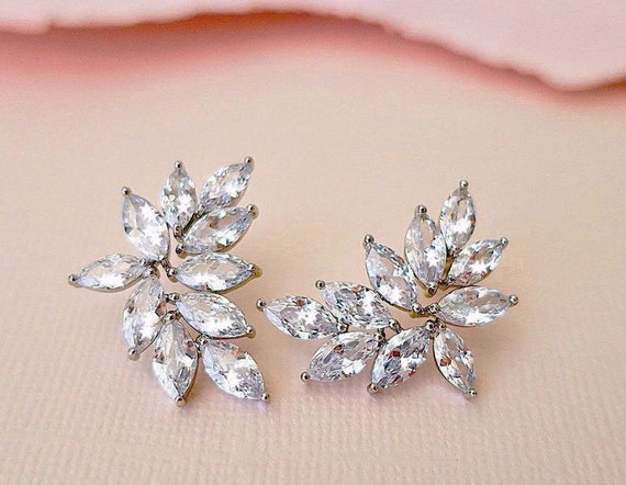 Wedding Earrings Drop Bridal Jewelry Crystal Bridal Earrings AAA Cubic Zirconia Fan shaped Marquise Chandelier Art Deco 1920s