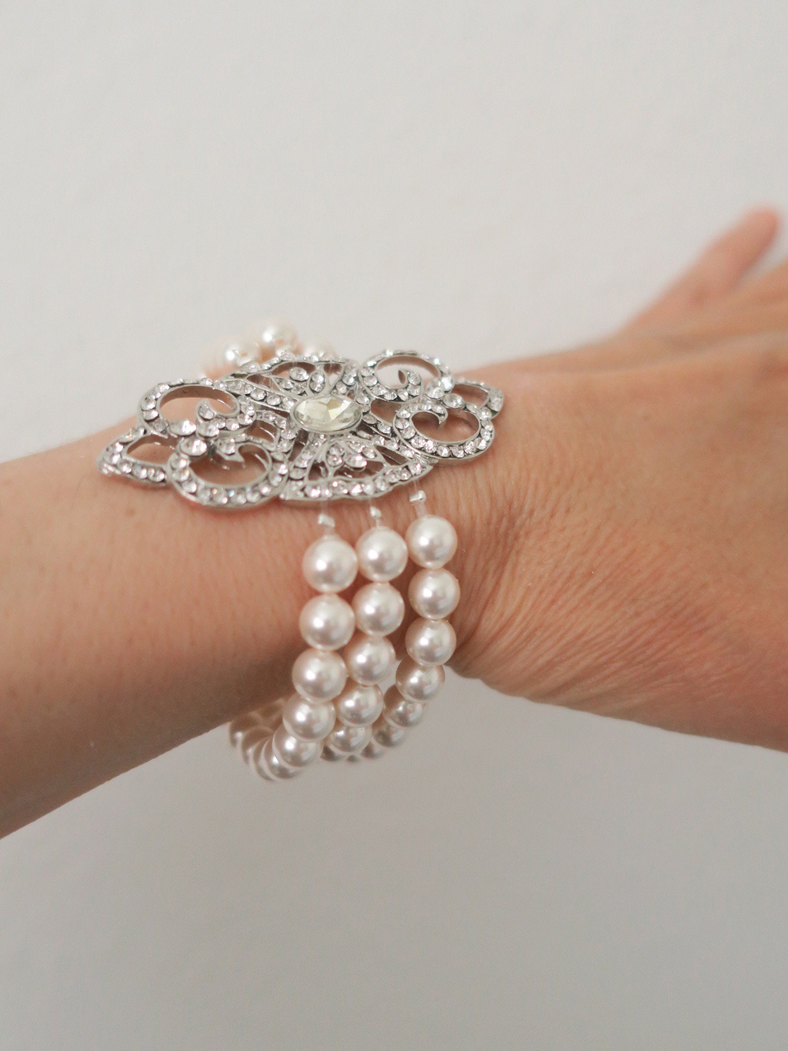 Bridal Bracelet Art Deco Wedding Jewelry Swarovski Pearl Etsy