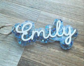 Gepersonaliseerde acryl 2-laags sleutelhangers/rugzaklabels