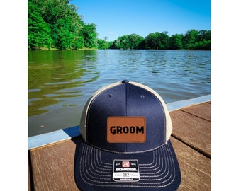 Wedding Party Hats, Custom Leather Patch Hat, Groom Hat, Bride Hat, Bridal Party Hat, Personalized Hat, Richardson 112 Hat, Bridesmaid gift
