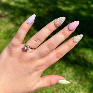 Starlight Pastel Press On Gel Nails, Almond Nails, Handmade Nails, Hand Painted Nails