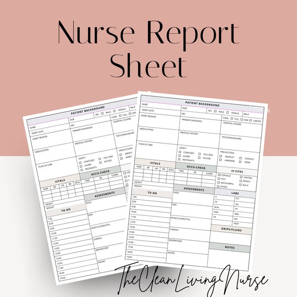 Nurse Report Sheet Etsy