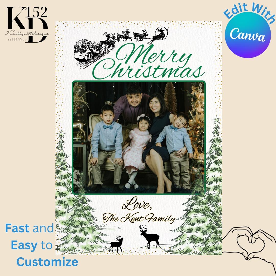 Editable Family Photo Christmas Card, Canva Template (digital Download ...