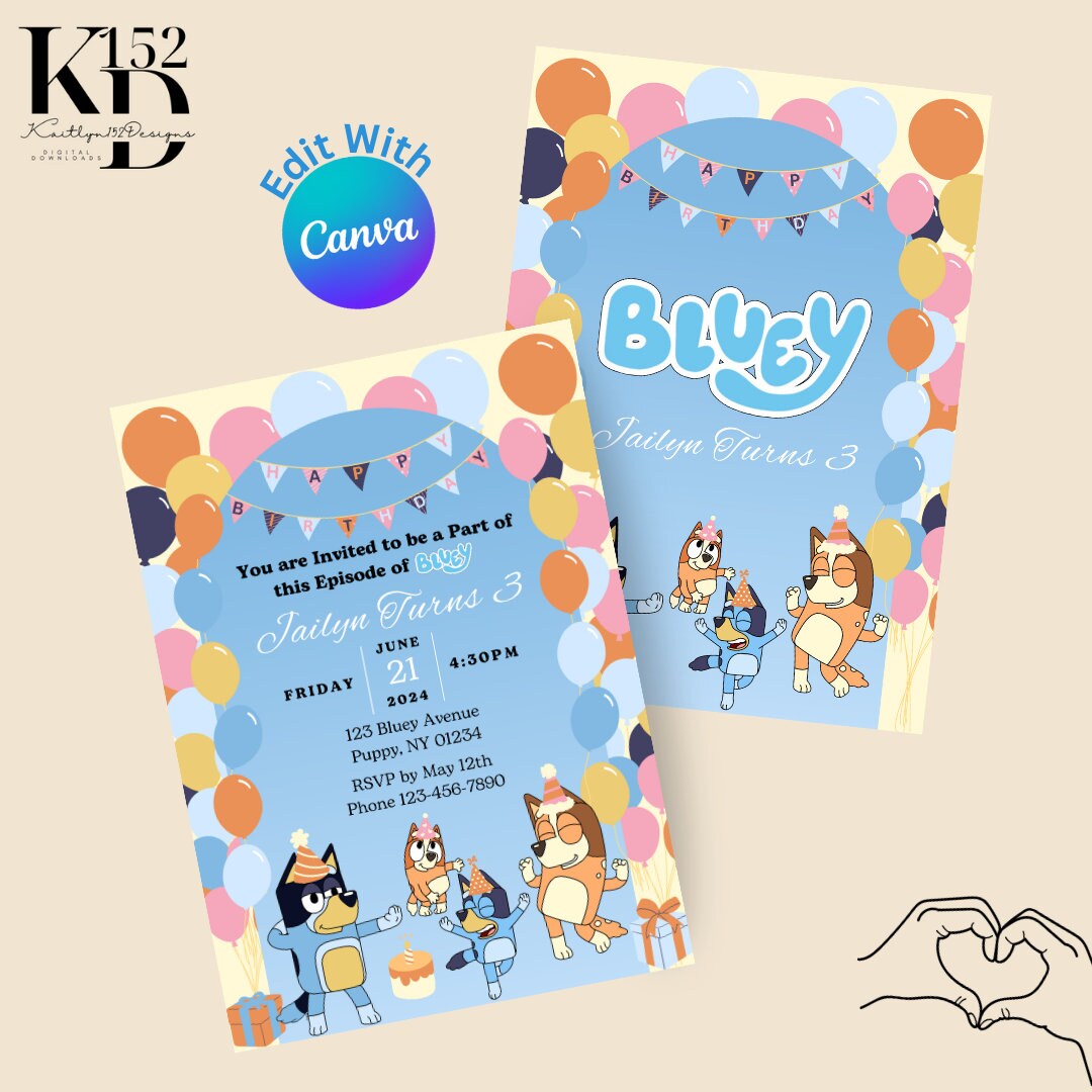 EDITABLE, Bluey Theme Birthday Invitation, Digital Download, Canva ...